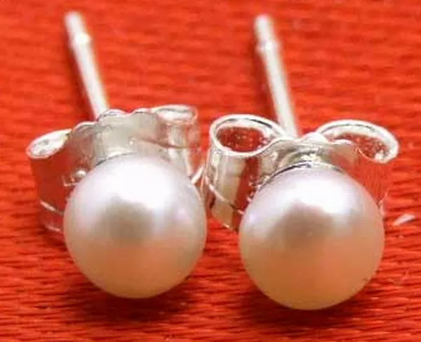 5-6mm Flat Round Natural FW White Pearl Earrings for Women Silve Stud Earring 2