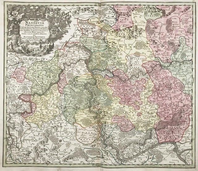Nassau Fürstentum Koblenz Mainz Rheinfels Wiesbaden Mapa Seutter 172 235544