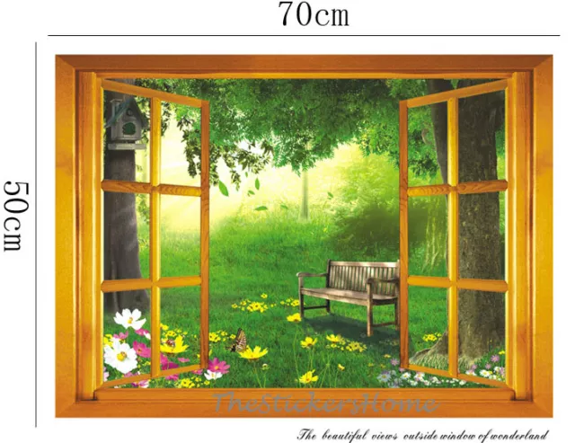 Large 3D Garden View Window Film Wall Stickers art Mural Wallpaper Nursery