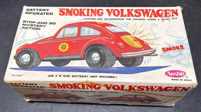 VTG 1960s Groovy Love Bug VW Volkswagen Beetle Metal Tin Toy Car Aoshin  Japan