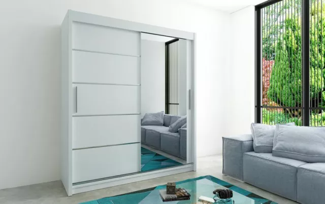 Wardrobe White Matt Sliding Doors Hanging Rail Shelves 6 Dimensions New VERONA 2