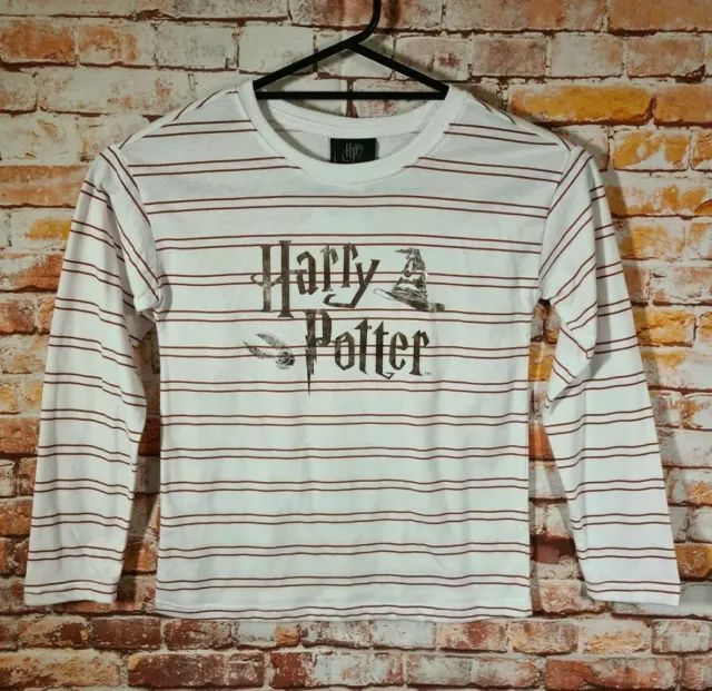 BNWT Girls Sz 8 Harry Potter Pretty White Maroon Stripe Long Sleeve Stretch Top