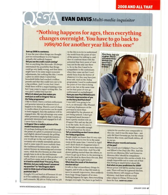 (Wor6) Magazine Article/Review & Picture. Evan Davis Q&A