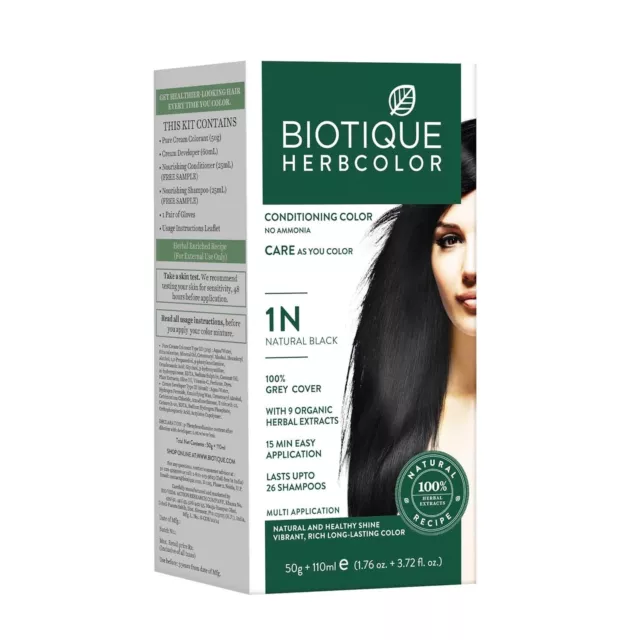 Biotique Bio Herbcolor Acondicionador Cabello Color, 50g+110ml - Negro Natural