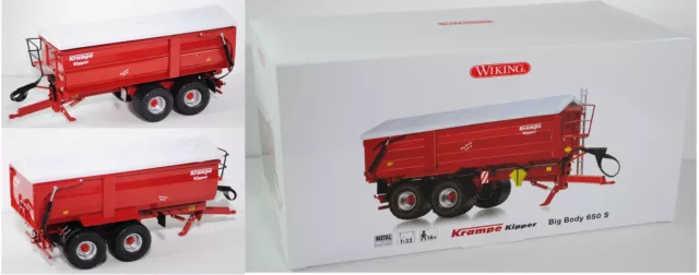 Wiking 077335 Krampe Big Body 650 S Hinter-/Seitenkipper mit Rollplane rot 1:32