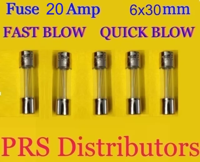 Fuse 20A 250V 6X30mm FAST BLOW QUICK BLOW Glass Fuse 20 Amp 5 pieces USA SELLER