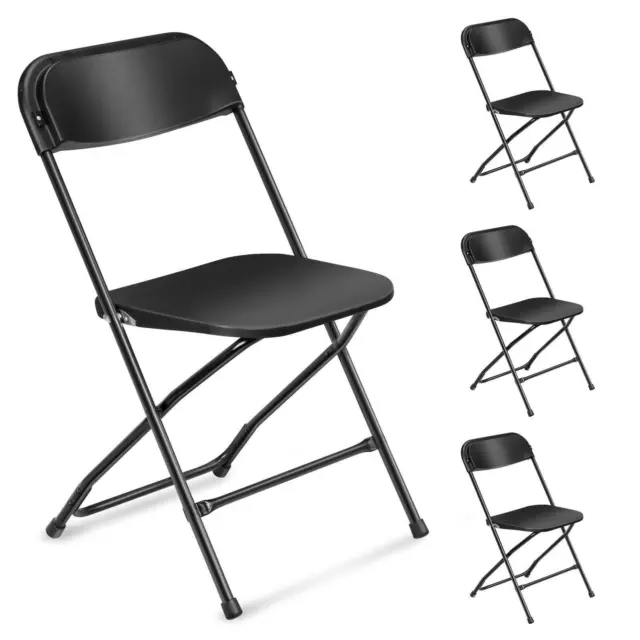 New 4x Commercial Black Plastic Folding Chairs Stackable Wedding Picnic Party