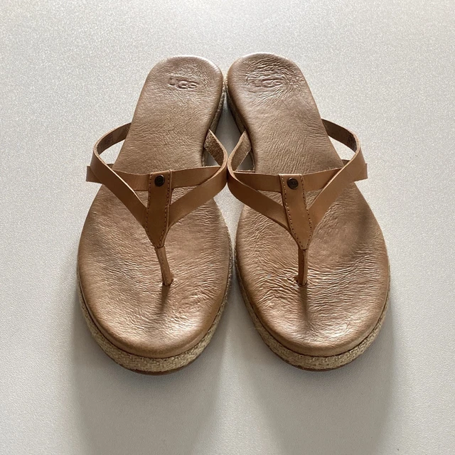 NEW UGG  Brown/Tan Sheepskin Leather Flip Flops Sandals - Womens US Size 7