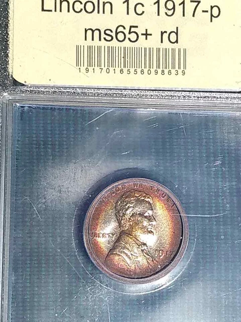 1917 Brilliantly Toned Slabbed Lincoln Wheat Cent Red Beauty Buy It Now!