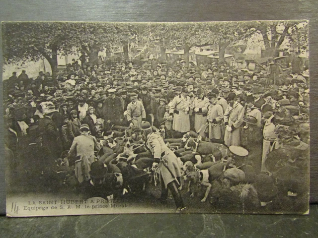 cpa 95 presles la saint hubert crew prince murat chien running hunting