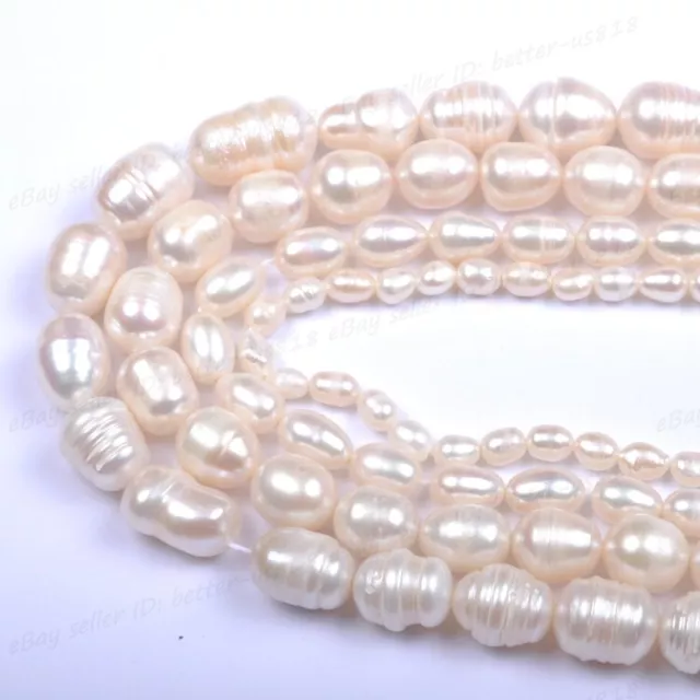 16" Natural Freshwater White Pearl Oval Rice Beads 4MM 6MM 8MM 10MM 12MM