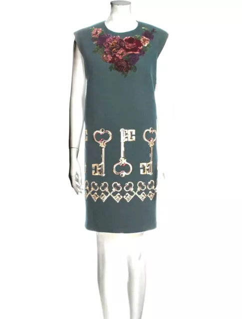 Dolce Gabbana   Velvet embroidered Keys and Roses  Virgin Wool Mini Dress Size: 2