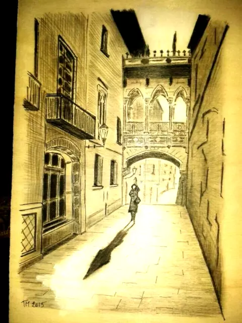 Barcellona - Disegno Su Legno A Carboncino, China E Gesso - Handmade 30X20