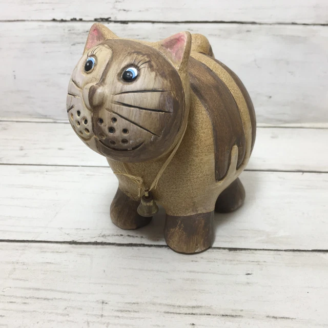 Brown Striped Cat Pottery Figurine