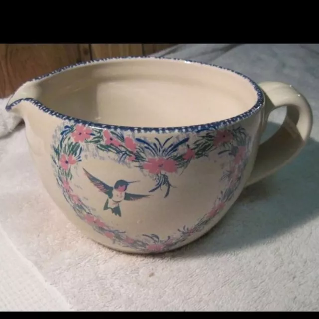 Home & Garden Party Hummingbird Heart Pattern Stoneware Batter Bowl Discontinued