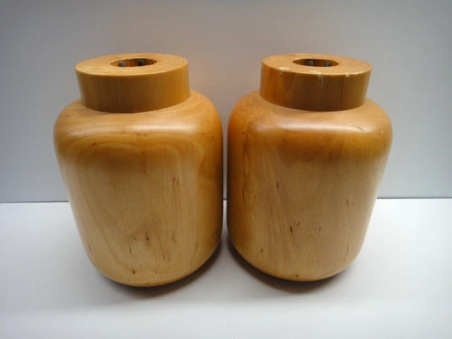 Vtg MCM Pair of Large Heavy Chunky Solid Wood Candlestick Holders Made in Spain