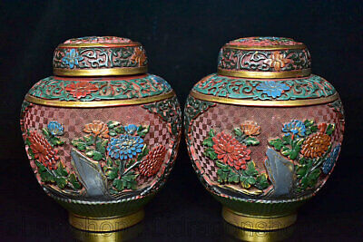 6.8 "Vieux Chine Qing bois laqué peinture Dynastie Pot De Fleur Pot Crock Paire