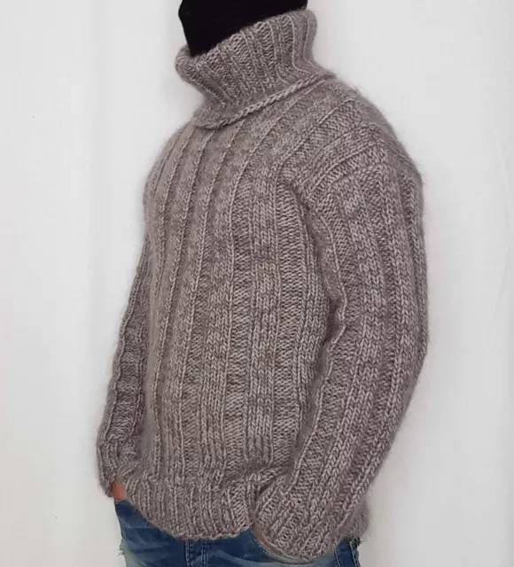 Mohair and Wool Sweater Men Thick and Chunky ,Turtleneck Pullover  Handknitted