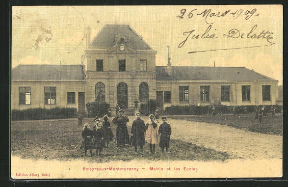 CPA Soisy-sous-Montmorency, Town Hall and Schools, children's vor Schule and Hôt