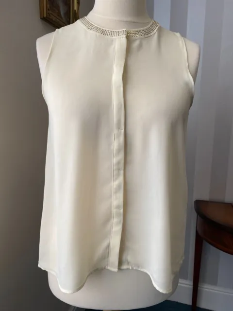 Rachel by Rachel Roy Cream sleeveless rhinestone embellished neck blouse size S