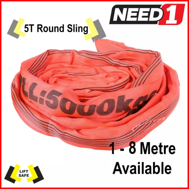 LIFT SAFE - 5T - Round Lifting Sling - 1m to 8m - 100% Polyester - Test cert