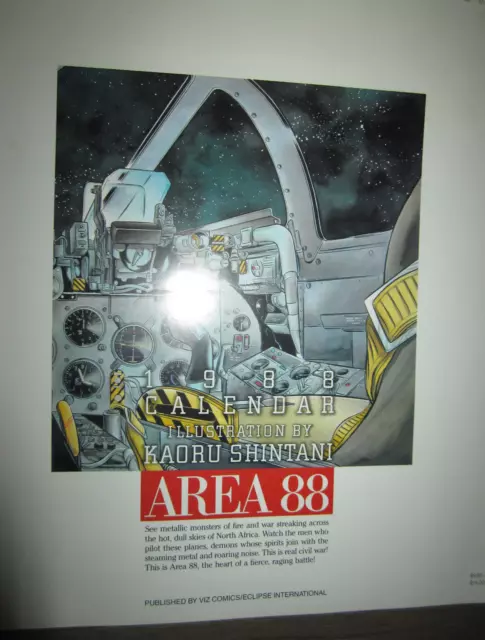 Vtg Area 88 by Kaoru Shintani 1988 wall calendar, Viz Comics / Eclipse Int'l