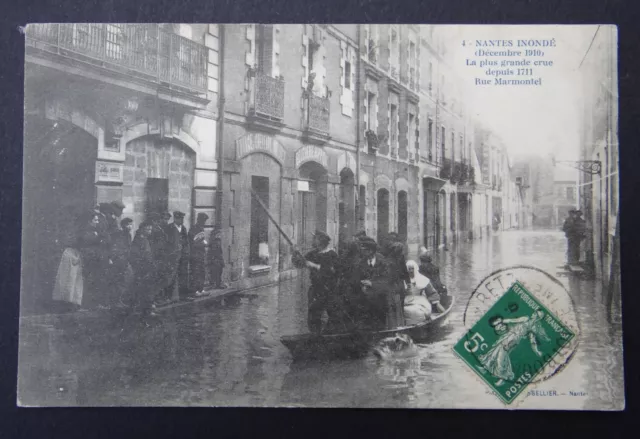 CPA Carte postale NANTES inondé 1910 Rue Marmontel BOUCHERIE HIPPIQUE chevaline