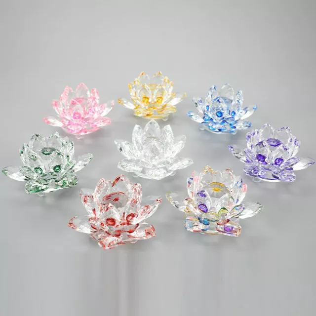 80mm Quartz Crystal Lotus Flower Crafts Glass Paperweight Fengshui Ornamen FT
