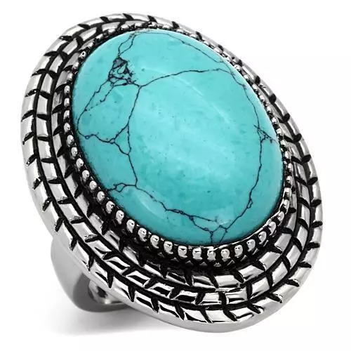 Damen Ring Türkis Blau Großer Cocktail Edelstahl Statement Verkauf Neu 1022