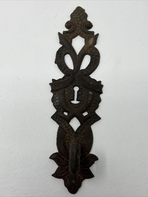 Vintage Patinated Cast Iron Hanging Hook Wall Hanger 9” Tall