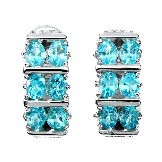 Non Chauffé Ovale Fluo Bleu Apatite 4x3mm Simulé Cz 925 Argent Sterling Boucles