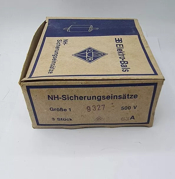 3x Bals E Bamat Nh 1 0636/21 Fusible 63A 500V 120kA Dispositif de Sécurité Lame 3