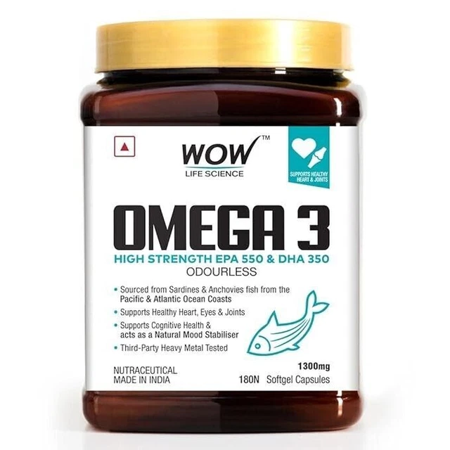 WOW LIFE SCIENCE Omega 3 Fish Oil 1300mg/Joints,Heart & Brain Health 180CAPSULE £45.74