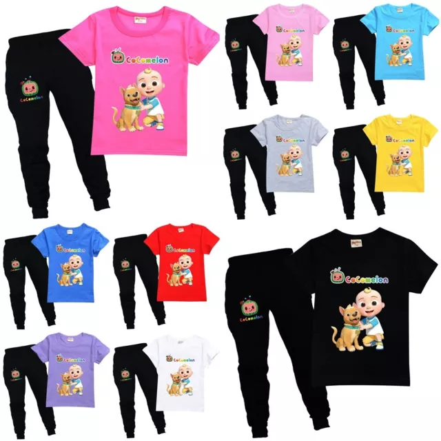 Kids Boys Girls CoComelon Summer Tracksuit T-shirt Tee+Trousers Pants Set Outfit