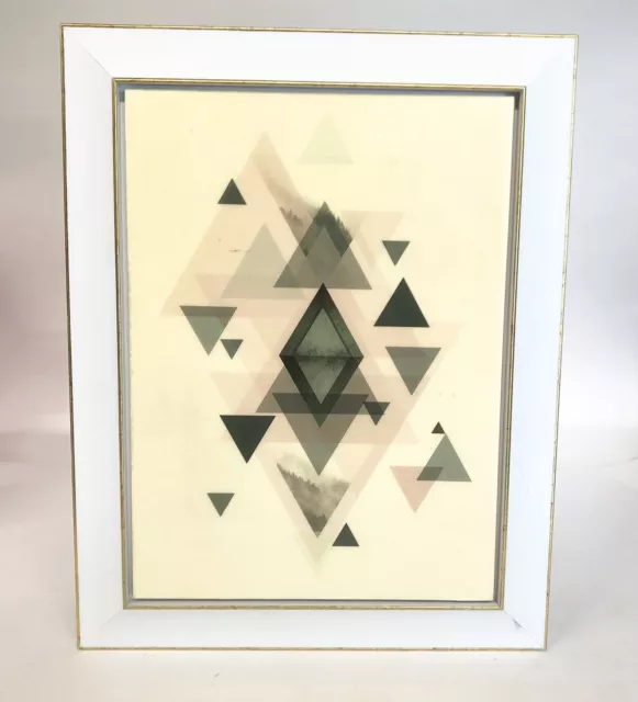 Home Decor Wall Display Pink Green Geometric, Glass Art Hanging 11x14” 2