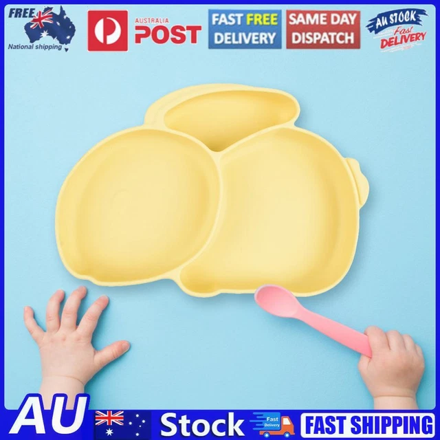 Cartoon Children Dishes Cute Silicone Baby Feeding Dishes Baby Cutlery (Yellow)