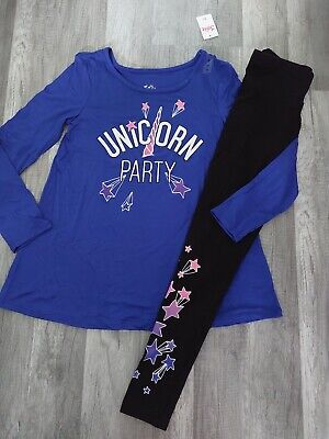 NWT Justice Girls Outfit Unicorn Party Top/Star Leggings Size 10 12 14 16  (D/R)