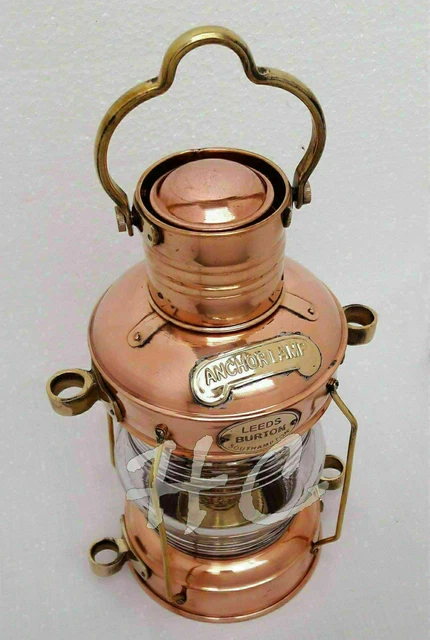 Anker-Öllampe aus massivem Messing und Kupfer, antike Schiffslaterne,... 3