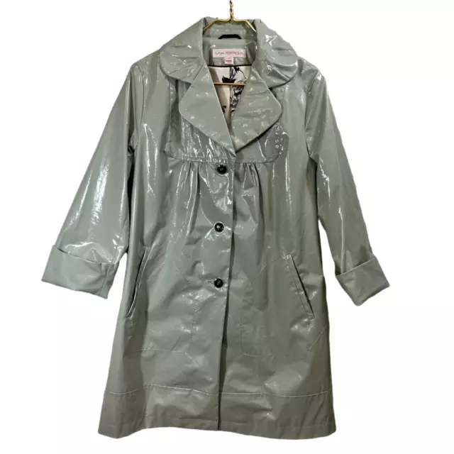 Raincoat Via Spiga Lt. Gray Jacket Water Repellent Floral Lined Size M Med