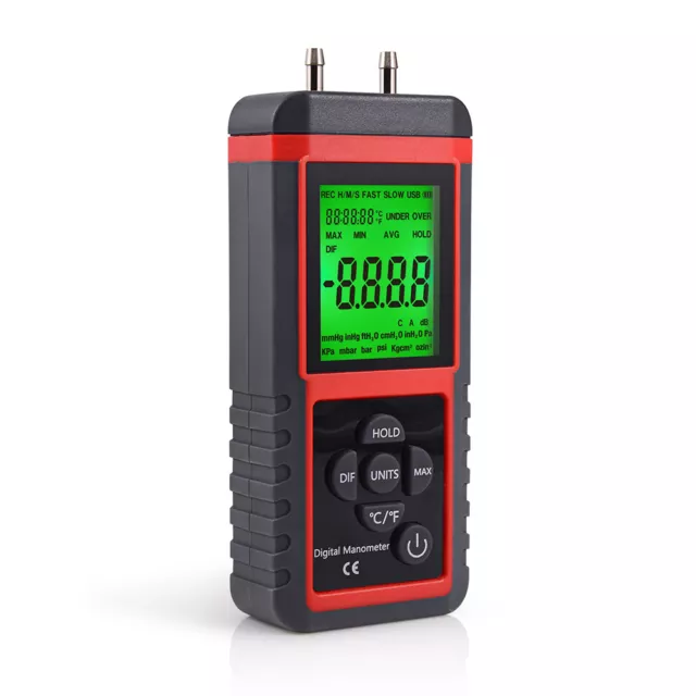 Digital Manometer 2 Pipes Differential Air Pressure Micro Tester Gauge ±2.999psi