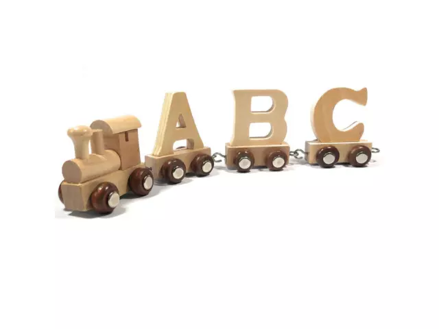 Buchstabenzug Namenszug Holz GeschenkTaufe Geburt Lokomotive Waggon A-Z natur