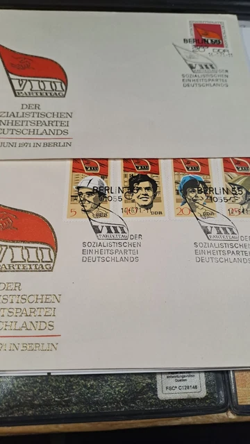 2x Ersttagsbriefe 8. Parteitag der SED 20Pf,--5, 10,20, 25 Pfennig