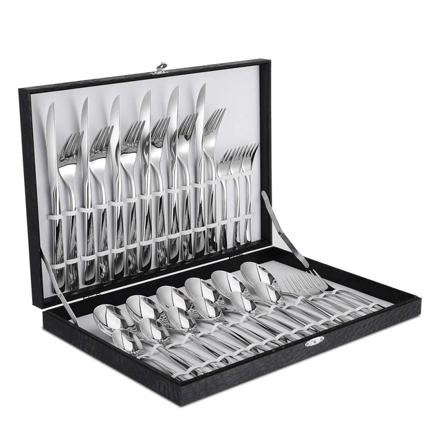 Juego de vajilla de plata Velaze de 30 piezas para 6 con elegante caja de regalo, acero inoxidable premium S...