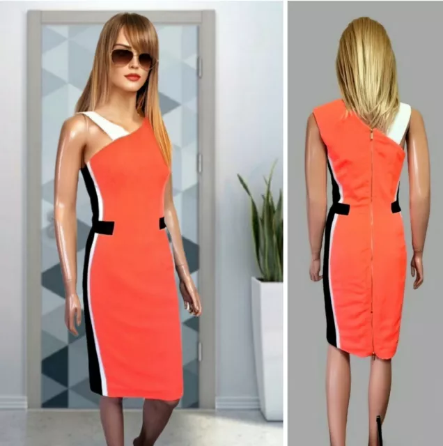 Celeb Boutique Dress Size S Neon Orange Mix Colourblock Sleeveless Bodycon #6