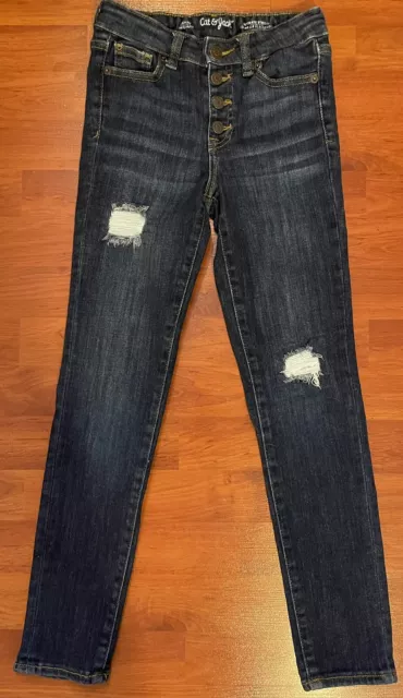 Cat & Jack Girl's Skinny Adjustable waist Snap Button Patch jeans Size 12 slim