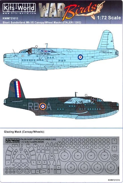 Kits World Decals 1/72 SHORT SUNDERLAND CANOPY & WHEELS PAINT MASK Italeri