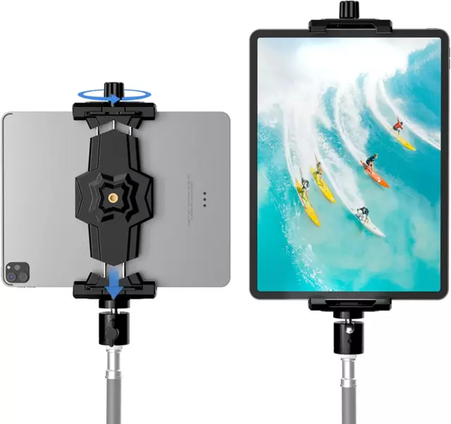 Ipad and Phone Tripod Mount Adapter with Ball Head, Ipad Holder for Tripod, 360