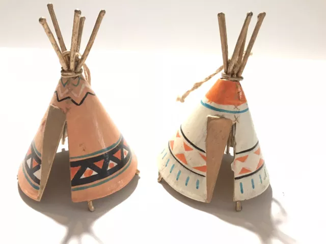 Rare Hand painted Brass Native American Teepee Set (Hangable)