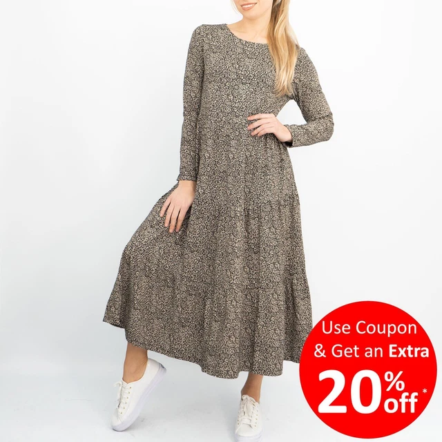 SEASALT DRESS WOMENS Line Strokes Ice Daisy Onyx Floral Cotton Midi