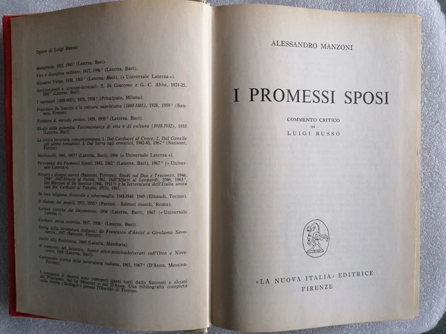 La Nuova Italia Editrice Scolastiche Rappresentanti Di Zona I PROMESSI SPOSI Alessandro Manzoni 1968 La Nuova Italia Editrice